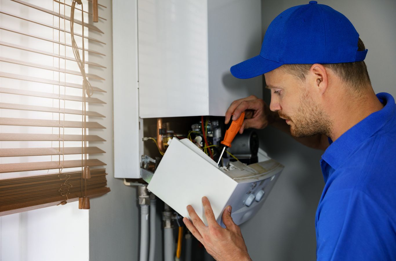 Right Guys Home Services HVAC Company technician providing heating system service in Mecklenburg County, NC, ensuring efficient, reliable operation.